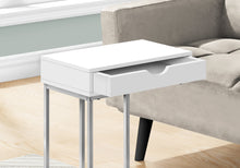 Load image into Gallery viewer, Side Table / C Table - 1 Storage Drawer, Pass-Through / Rectangular - 25&quot;H - White / Silver
