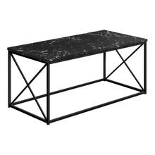 Charger l&#39;image dans la galerie, Coffee Table - Rectangular / Metal Base With X-Shaped Sides - 40&quot;L - Black Marble-Look / Black
