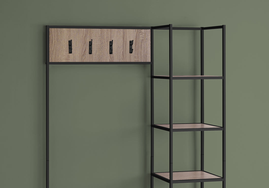 Banc, Entrée, Rangement, Organisateur, Porte-manteau, Hall Tree, Cadre en métal, Stratifié, Taupe foncé, Noir, Contemporain, Moderne