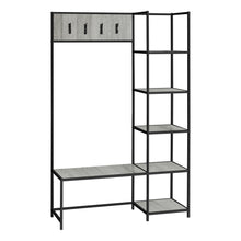 Load image into Gallery viewer, Bench, Entryway, Storage, Organizer, Coat Rack, Hall Tree, Metal Frame, Laminate, Grey, Black, Contemporary, Modern
