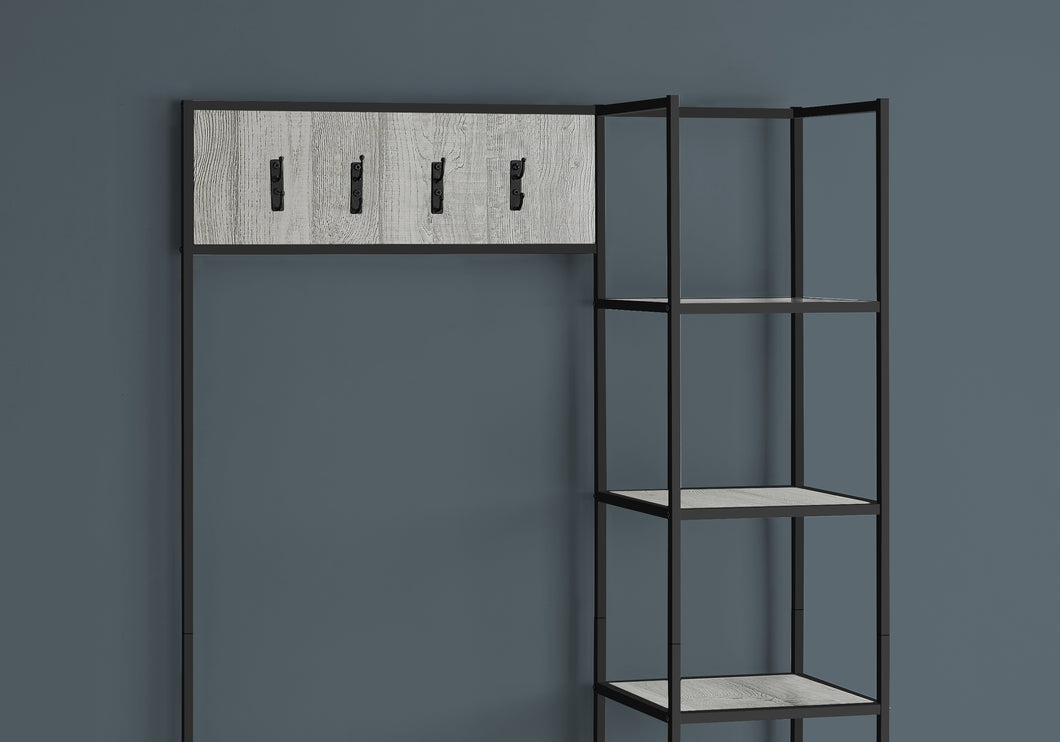 Bench, Entryway, Storage, Organizer, Coat Rack, Hall Tree, Metal Frame, Laminate, Grey, Black, Contemporary, Modern