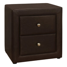 Charger l&#39;image dans la galerie, Nightstand - Upholstered / 2 Storage Drawers - 21&quot;H - Dark Brown Leather-Look
