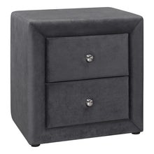 Load image into Gallery viewer, Nightstand - Upholstered / 2 Storage Drawers - 21&quot;H - Dark Grey Velvet
