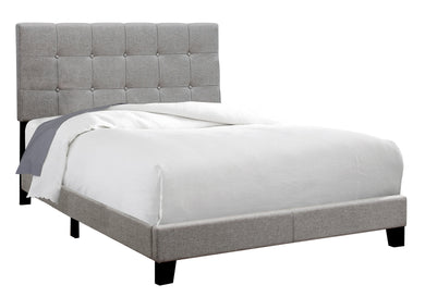 Bed, Frame, Platform, Bedroom, Full Size, Upholstered, Linen Look Fabric, Wood Legs, Grey, Black, Contemporary, Modern