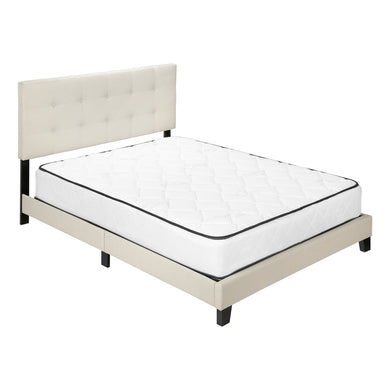 Bed, Frame, Platform, Bedroom, Queen Size, Upholstered, Linen Look Fabric, Wood Legs, Beige, Black, Contemporary, Modern