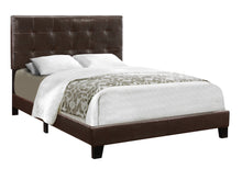 Charger l&#39;image dans la galerie, Bed, Frame, Platform, Bedroom, Full Size, Upholstered, Linen Look Fabric, Wood Legs, Dark Brown, Black, Contemporary, Modern
