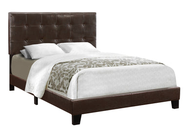 Bed, Frame, Platform, Bedroom, Full Size, Upholstered, Linen Look Fabric, Wood Legs, Dark Brown, Black, Contemporary, Modern