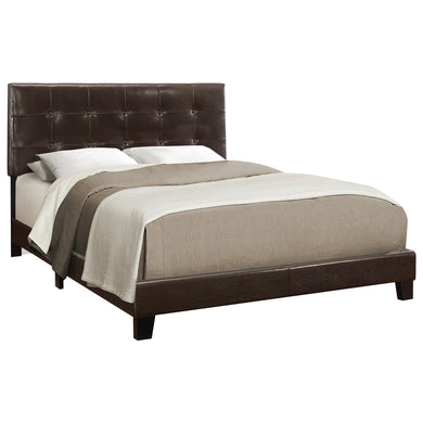 Bed, Frame, Platform, Bedroom, Queen Size, Upholstered, Linen Look Fabric, Wood Legs, Dark Brown, Black, Contemporary, Modern