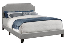 Charger l&#39;image dans la galerie, Bed, Frame, Platform, Bedroom, Queen Size, Upholstered, Linen Look Fabric, Wood Legs, Grey, Black, Transitional
