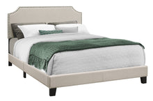 Charger l&#39;image dans la galerie, Bed, Frame, Platform, Bedroom, Queen Size, Upholstered, Linen Look Fabric, Wood Legs, Beige, Black, Transitional
