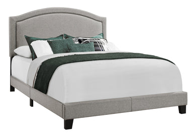 Bed, Frame, Platform, Bedroom, Queen Size, Upholstered, Linen Look Fabric, Wood Legs, Grey, Black, Transitional