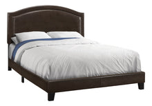 Charger l&#39;image dans la galerie, Bed, Frame, Platform, Bedroom, Queen Size, Upholstered, Linen Look Fabric, Wood Legs, Dark Brown, Black, Transitional
