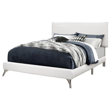 Load image into Gallery viewer, Bed, Frame, Platform, Bedroom, Queen Size, Upholstered, Linen Look Fabric, Metal Legs, White, Chrome, Contemporary, Modern
