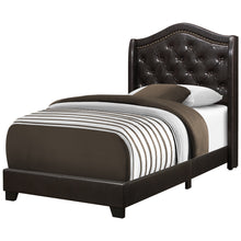 Load image into Gallery viewer, Bed, Frame, Platform, Teen, Bedroom, Upholstered, Twin Size, Velvet Fabric, Wood Legs, Dark Brown, Black, Classic, Contemporary, Modern
