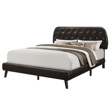 Charger l&#39;image dans la galerie, Bed, Frame, Platform, Bedroom, Queen Size, Upholstered, Leather Look, Wood Legs, Dark Brown, Black, Contemporary, Modern
