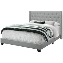 Load image into Gallery viewer, Bed, Frame, Platform, Bedroom, Queen Size, Upholstered, Linen Look Fabric, Wood Legs, Grey, Black, Classic, Contemporary, Modern
