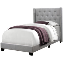 Load image into Gallery viewer, Bed, Frame, Platform, Teen, Bedroom, Upholstered, Twin Size, Velvet Fabric, Wood Legs, Light Grey, Black, Classic, Contemporary, Modern
