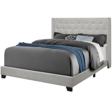 Charger l&#39;image dans la galerie, Bed, Frame, Platform, Bedroom, Queen Size, Upholstered, Linen Look Fabric, Wood Legs, Light Grey, Black, Classic, Contemporary, Modern
