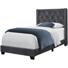 Charger l&#39;image dans la galerie, Bed, Frame, Platform, Teen, Bedroom, Upholstered, Twin Size, Velvet Fabric, Wood Legs, Dark Grey, Black, Classic, Contemporary, Modern
