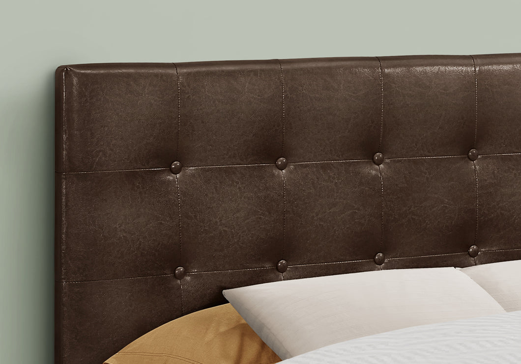 Headboard, Bedroom, Full Size, Upholstered, Leather Look, Wooden Frame, Dark Brown, Black, Contemporary, Modern