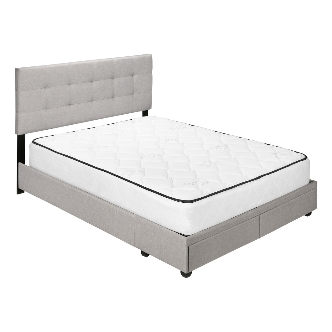 Bed, Frame, Platform, Bedroom, Queen Size, Upholstered, Linen Look Fabric, Wood Legs, Grey, Black, Contemporary, Modern