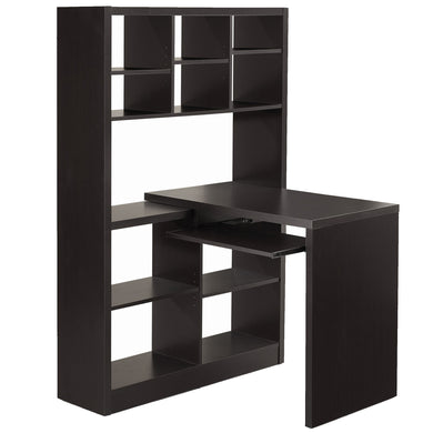 Computer Desk, Home Office, Bookcase, Corner, Storage Shelves, Left, Right Set-Up, L Shape, Laminate, Dark Brown, Contemporary, Modern