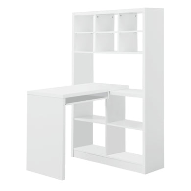 Computer Desk, Home Office, Bookcase, Corner, Storage Shelves, Left, Right Set-Up, L Shape, Laminate, White, White, Contemporary, Modern