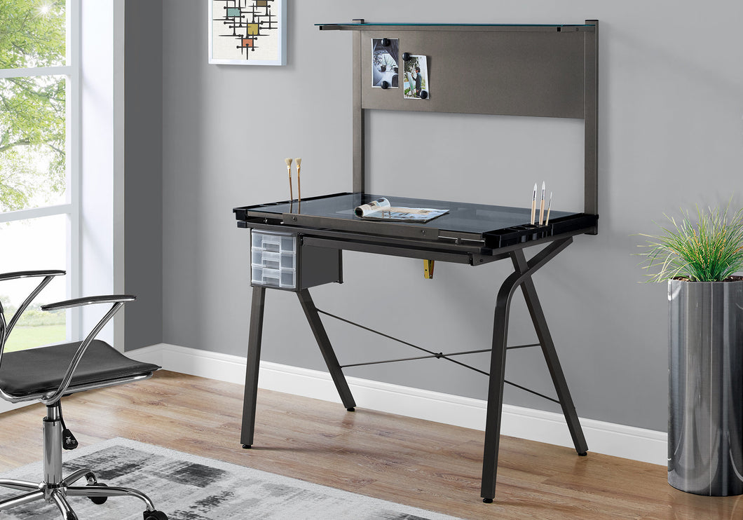 Drafting Table - Adjustable / Grey Metal / Tempered Glass