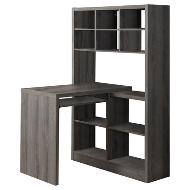 Computer Desk, Home Office, Bookcase, Corner, Storage Shelves, Left, Right Set-Up, L Shape, Laminate, Dark Taupe, Contemporary, Modern