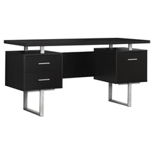 Load image into Gallery viewer, Computer Desk, Home Office, Laptop, Left, Right Set-Up, Storage Drawers, 60&quot;L, Metal, Laminate, Dark Brown, Silver, Contemporary, Modern
