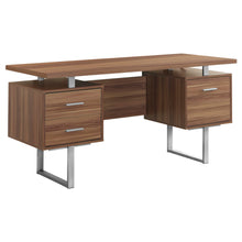 Load image into Gallery viewer, Computer Desk, Home Office, Laptop, Left, Right Set-Up, Storage Drawers, 60&quot;L, Metal, Laminate, Walnut, Silver, Contemporary, Modern
