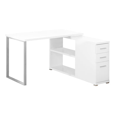 Computer Desk, Home Office, Corner, Left, Right Set-Up, Storage Drawers, L Shape, Metal, Laminate, White, Contemporary, Modern