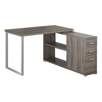 Computer Desk, Home Office, Corner, Left, Right Set-Up, Storage Drawers, L Shape, Metal, Laminate, Dark Taupe, Contemporary, Modern