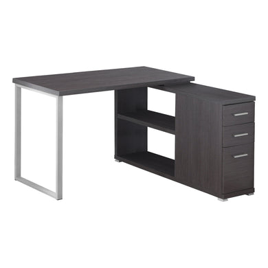 Computer Desk, Home Office, Corner, Left, Right Set-Up, Storage Drawers, L Shape, Metal, Laminate, Grey, Silver, Contemporary, Modern