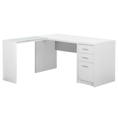 Computer Desk, Home Office, Corner, Left, Right Set-Up, Storage Drawers, L Shape, Laminate, Tempered Glass, White, Contemporary, Modern