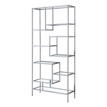 Charger l&#39;image dans la galerie, Bookshelf, Bookcase, Etagere, Office, Bedroom, 72&quot;H, Metal, Tempered Glass, Grey, Contemporary, Modern
