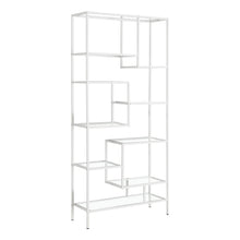 Load image into Gallery viewer, Bookshelf, Bookcase, Etagere, Office, Bedroom, 72&quot;H, Metal, Tempered Glass, White, Contemporary, Modern
