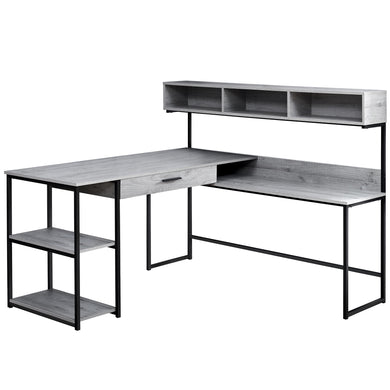 Computer Desk, Home Office, Corner, Storage Drawers, L Shape, Metal, Laminate, Grey, Black, Contemporary, Modern