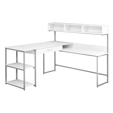 Computer Desk, Home Office, Corner, Storage Drawers, L Shape, Metal, Laminate, White, Contemporary, Modern