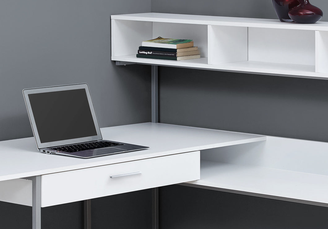 Computer Desk, Home Office, Corner, Storage Drawers, L Shape, Metal, Laminate, White, Contemporary, Modern