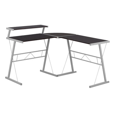 Computer Desk, Home Office, Corner, L Shape, Metal, Laminate, Dark Brown, Silver, Contemporary, Modern