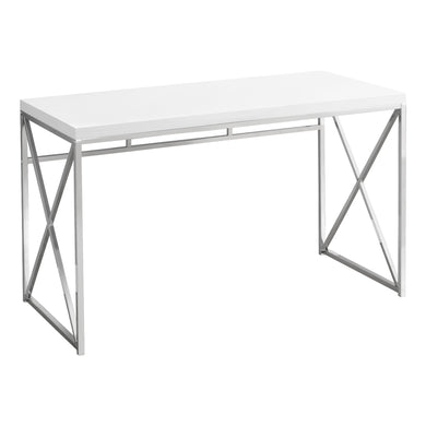 Computer Desk, Home Office, Laptop, Storage Drawers, Metal, Laminate, Glossy White, Chrome, Contemporary, Modern