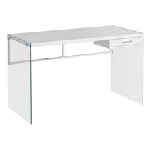 Load image into Gallery viewer, Computer Desk, Home Office, Laptop, Tempered Glass, Storage Drawers, 48&quot;L, Tempered Glass, Laminate, Glossy White, Clear, Contemporary, Modern
