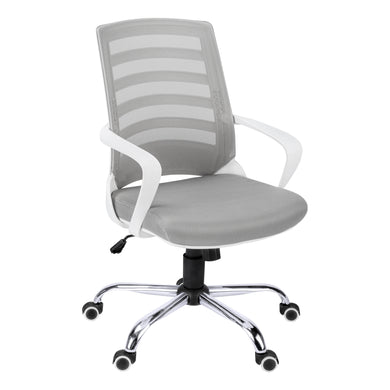 Office Chair, Adjustable Height, Swivel, Ergonomic, Armrests, Computer Desk, Office, Metal Base, Mesh, White, Grey, Chrome, Contemporary, Modern