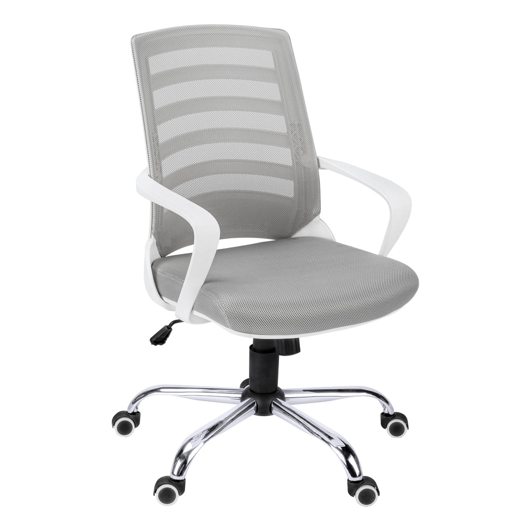 Office Chair, Adjustable Height, Swivel, Ergonomic, Armrests, Computer Desk, Office, Metal Base, Mesh, White, Grey, Chrome, Contemporary, Modern