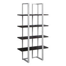 Charger l&#39;image dans la galerie, Bookshelf, Bookcase, Etagere, 4 Tier, 60&quot;H, Office, Bedroom, Metal, Laminate, Dark Brown, Silver, Contemporary, Industrial, Modern
