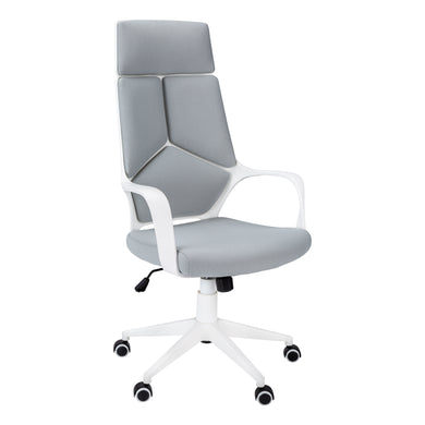 Office Chair, Adjustable Height, Swivel, Ergonomic, Armrests, Computer Desk, Office, Metal Base, Fabric, White, Grey, Contemporary, Modern