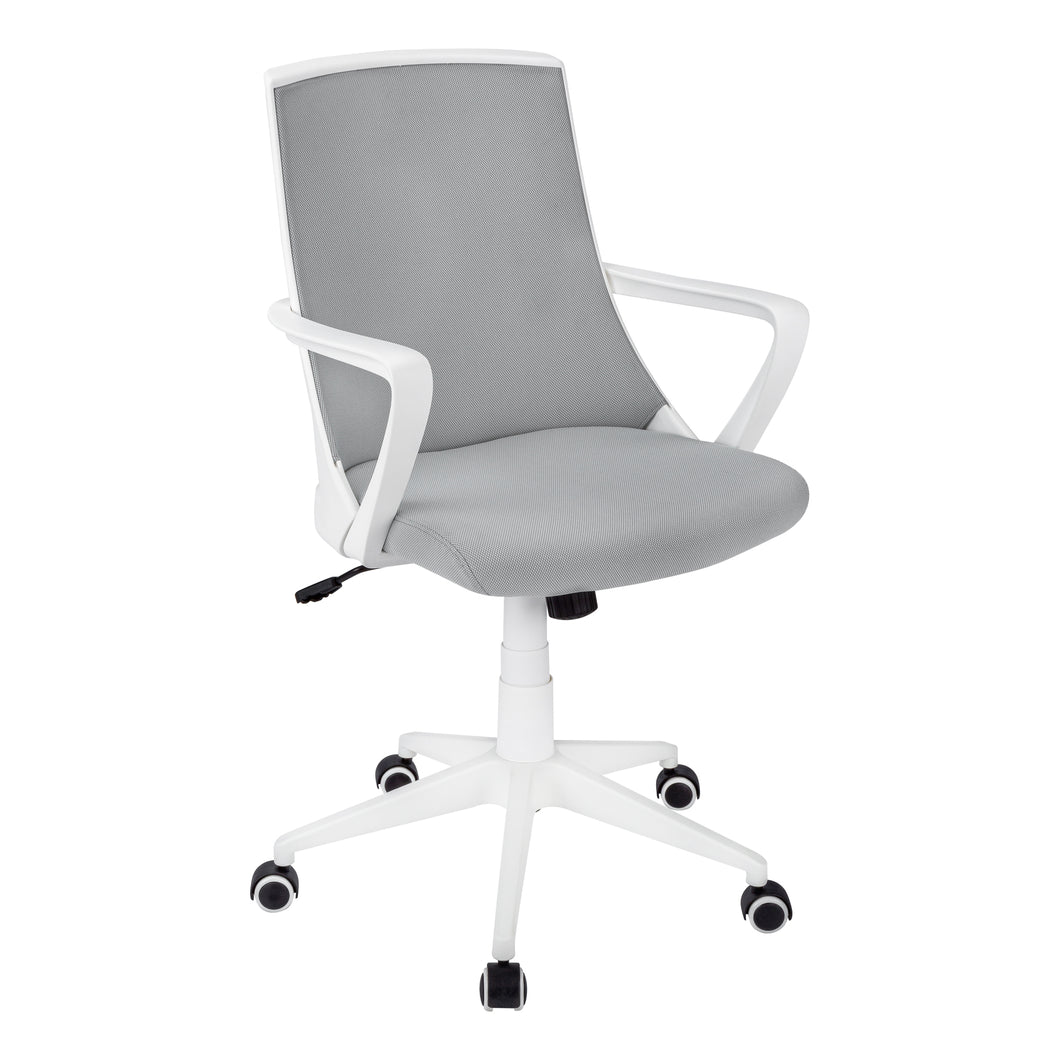 Office Chair, Adjustable Height, Swivel, Ergonomic, Armrests, Computer Desk, Office, Metal Base, Fabric, White, Grey, Contemporary, Modern