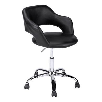 Office Chair, Adjustable Height, Swivel, Ergonomic, Armrests, Computer Desk, Office, Metal Base, Leather Look, Black, Chrome, Contemporary, Modern