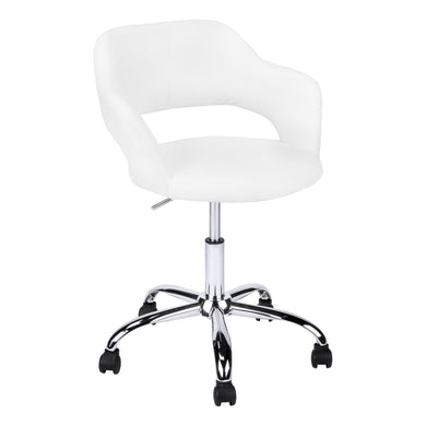 Office Chair, Adjustable Height, Swivel, Ergonomic, Armrests, Computer Desk, Office, Metal Base, Leather Look, White, Chrome, Contemporary, Modern